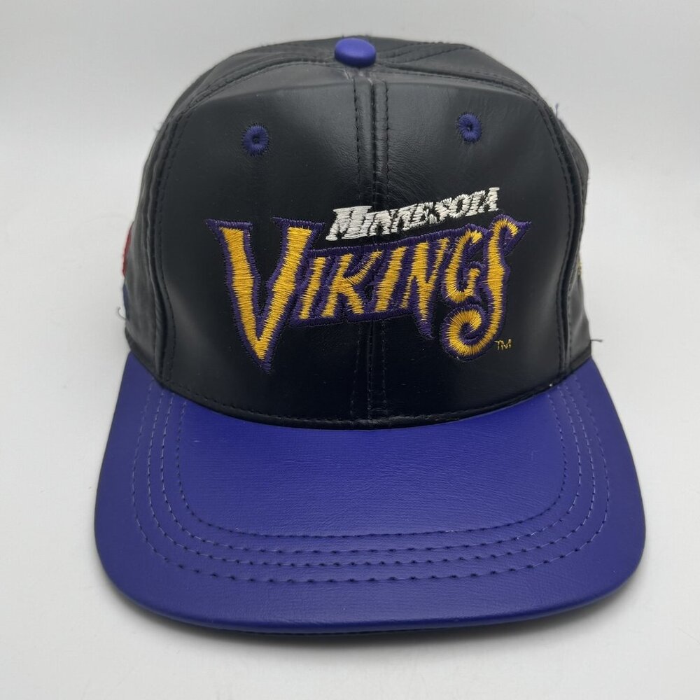 Vintage Modern NFL Minnesota Vikings Leather Snapback Hat Cap One Size Fits All